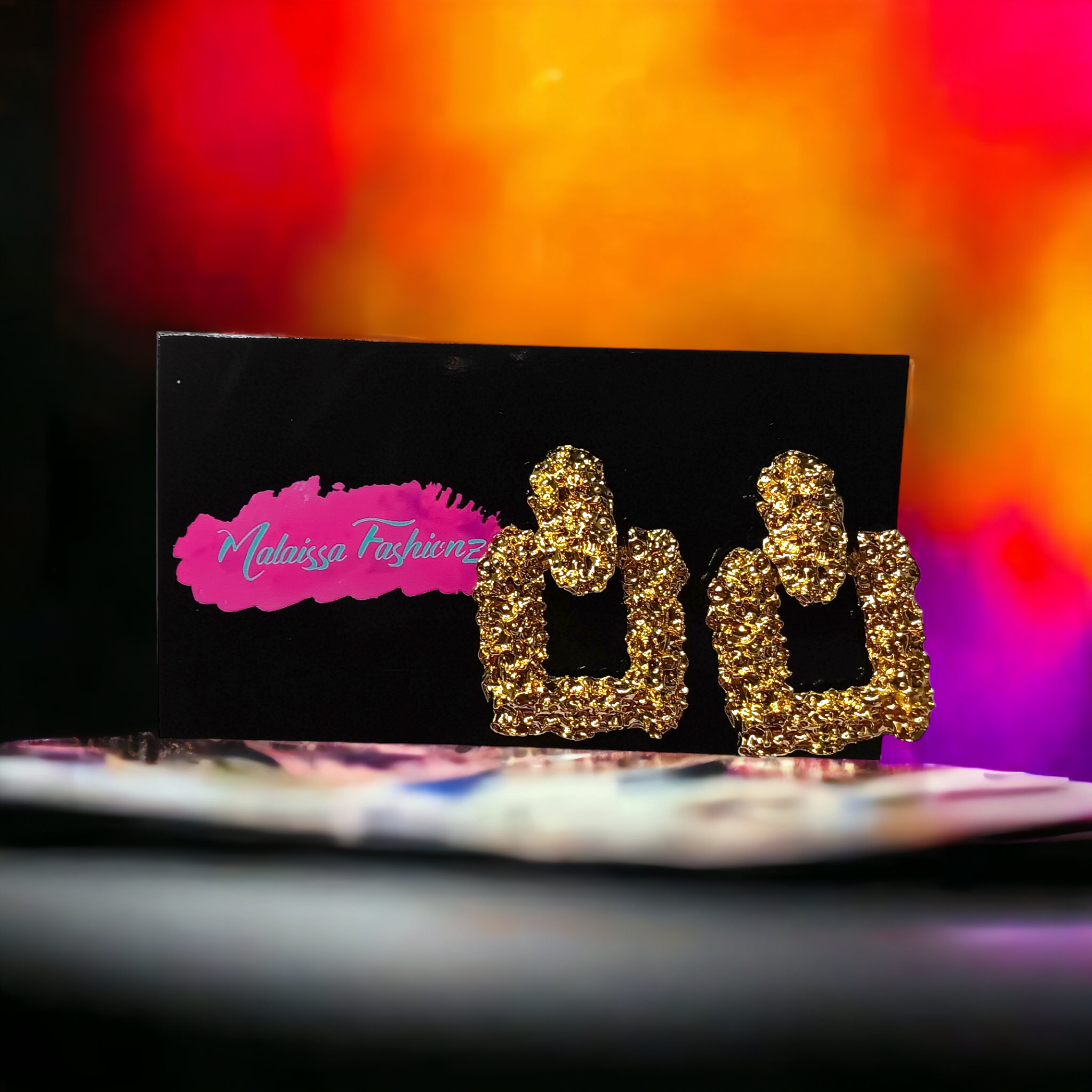 MFZ Brass Nugget Earrings Gold Square